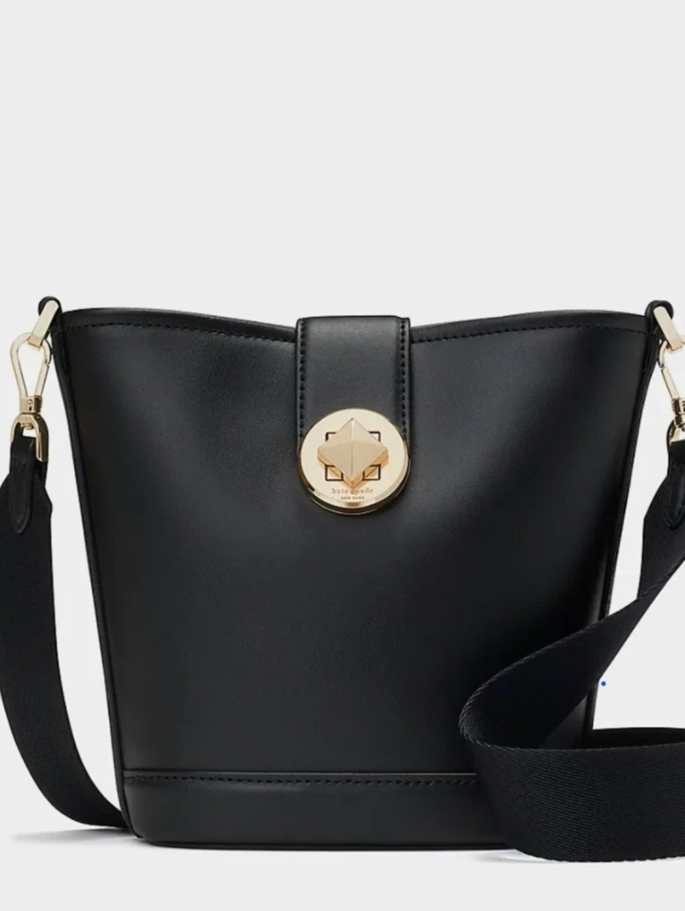 kate spade Black Leather Bucket Crossbody with Gold Hardware
